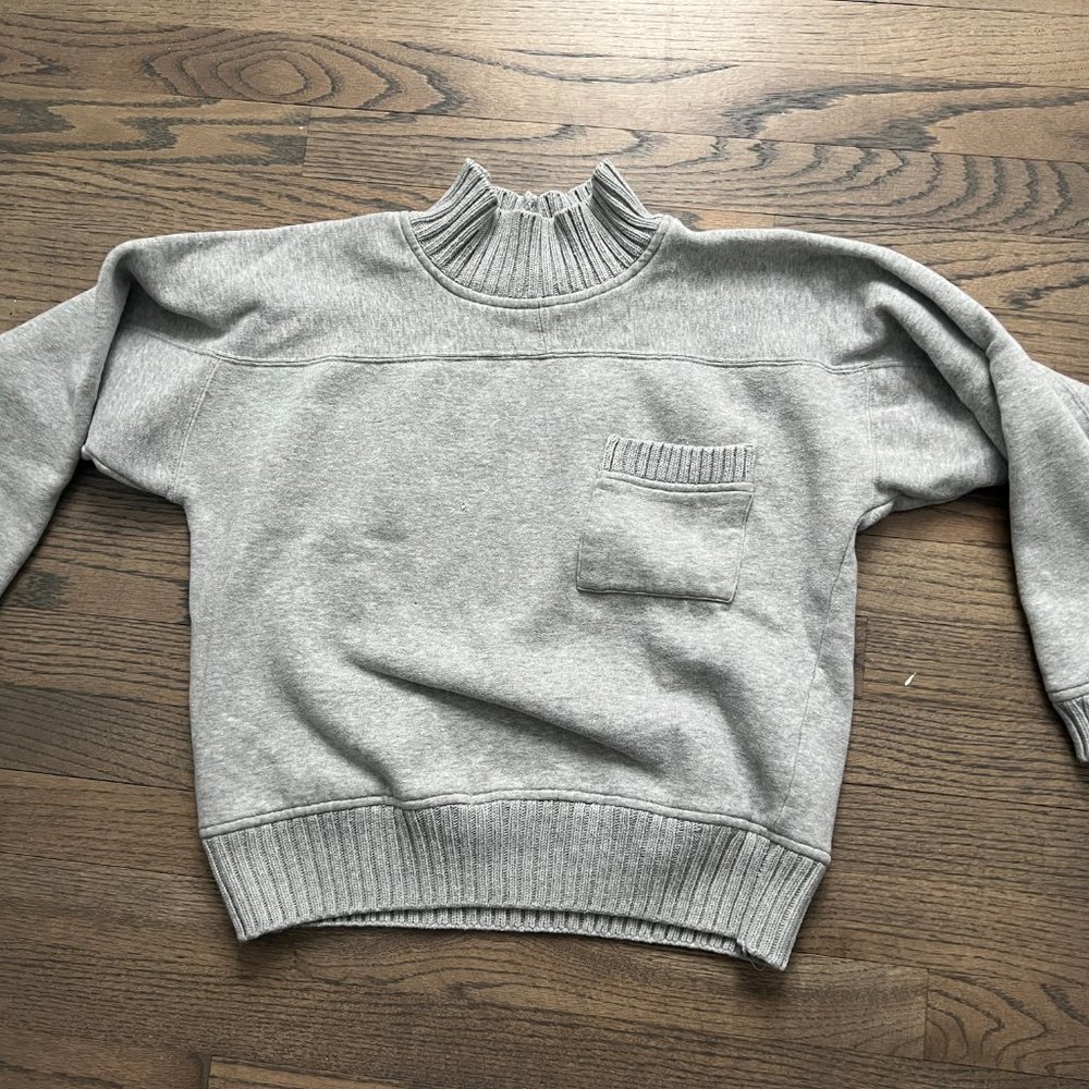 Vintage Li2 Wear Women Sweater Mock Neck Pullover Chest Pocket Gray Petite